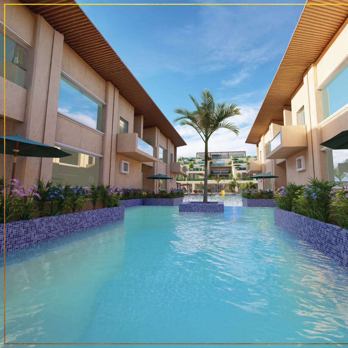 Coastal Queen resort pool walkway, Mandarmani